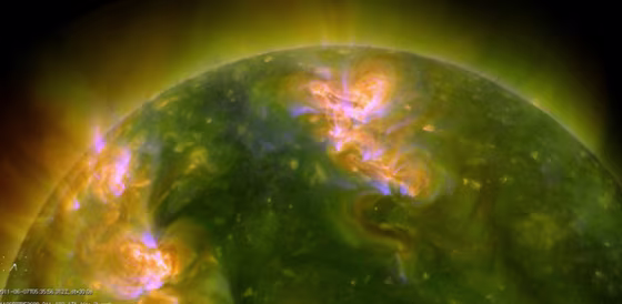 A satellite view of the massive solar storm that erupted on the sun on Tuesday.