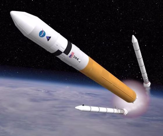 Artist's rendering: rocket with boosters