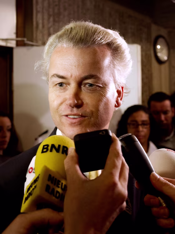 Image: Dutch right-wing politician Geert Wilders of the Freedom Party talks to the media in Amsterdam