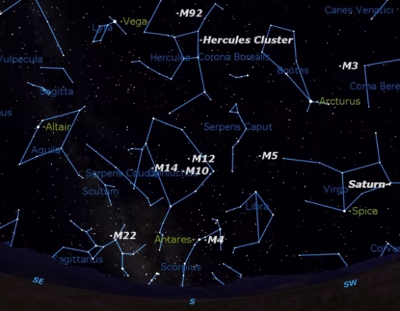 By the time the sky gets fully dark around 11:30 p.m. local time in late June, nine of the finest globular clusters in the sky will be on display. Those star clusters are shown here with constellation guides.