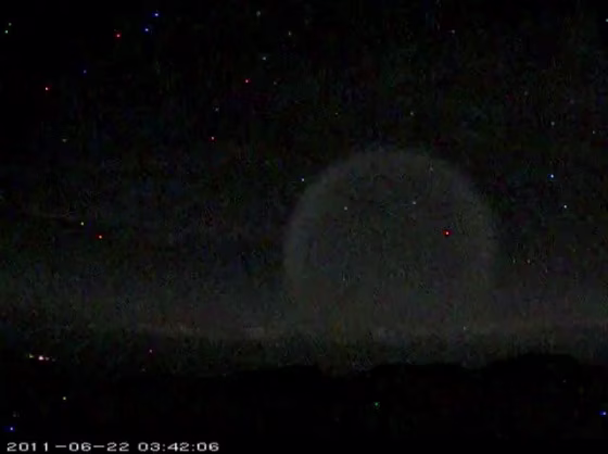 Two telescopes in Hawaii caught this mysterious burst in the sky on film. The sight is likely that of a test missile venting fuel in the upper atmosphere.