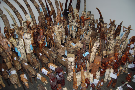 Some of the ivory artwork seized by U.S. officials is shown in Philadelphia on Tuesday.
