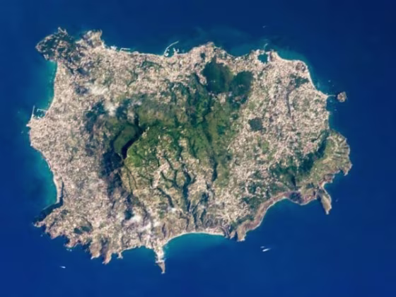 The island of Ischia, in the Tyrrhenian Sea, about 18 miles southwest of Naples.