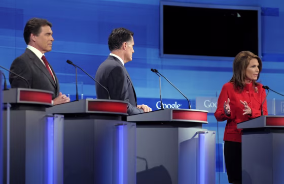 Image: Rick Perry, Michele Bachmann, Mitt Romney