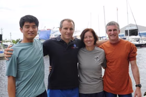 Four members of the NEEMO 15 crew who were&nbsp;forced to return to the surface Wednesday, six days ahead of schedule, because of concerns over Hurricane Rina. From left to right: Japanese astronaut Takuya Onishi, Canadian astronaut David Saint-Jacques, NASA astronaut Shannon Walker and planetary scientist Steve Squyres.