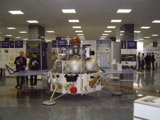 A full-scale mock-up of Russia's Phobos-Grunt. The real probe is currently unresponsive, stuck in low-Earth orbit. 
