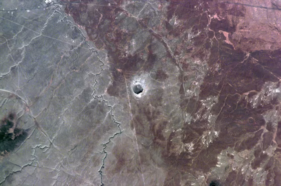 Barringer Impact Crater in Arizona – also known as Meteor Crater – is captured in this image taken in 1995 by space shuttle astronauts.