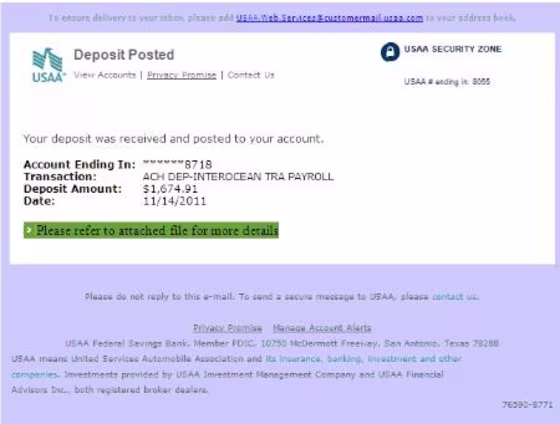 Cyber criminals are sending Trojan-laden emails to the USAA, a financial firm that serves members of the U.S. military. 