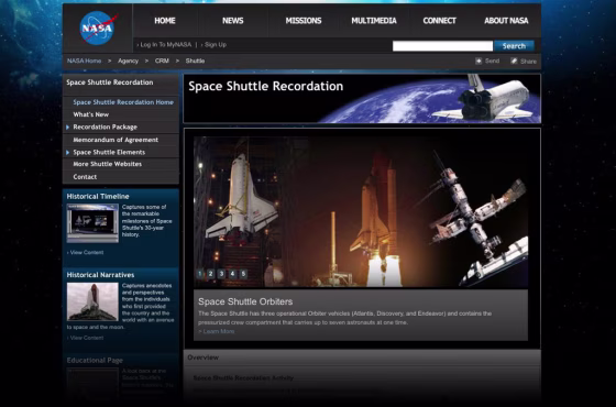 NASA's Space Shuttle Recordation website first premiered online in December 2011 and will be completed in 2012.