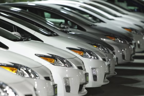 Image: Toyota Prius are seen on display at a dealership in Pasadena
