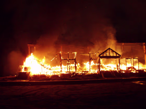 Macedonia Church of God in Christ in Springfield, Massachusetts on fire during the early morning of November 5, 2008.