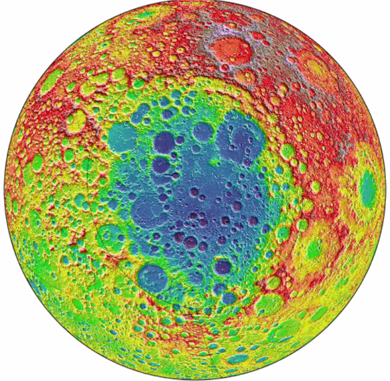 This image from NASA's Lunar Reconnaissance Orbiter centers on the South Pole-Aitken basin, the largest impact basin on the moon, and one of the largest impact basins in the solar system.