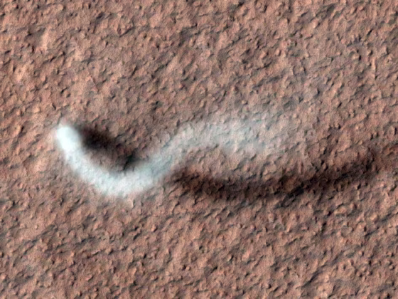 NASA's Mars Reconnaissance Orbiter snapped this photo of a dust devil on the Red Planet on Feb. 16.
