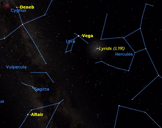 Lyrid meteor shower sky map for April 22.