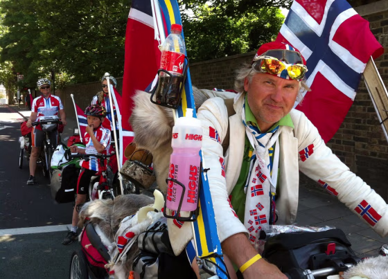 Image: Svein Bergheim leads his family through the streets of North London.