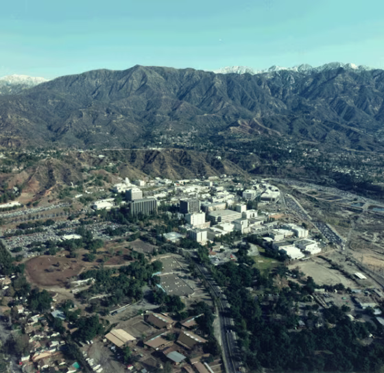 An aerial view of NASA's Jet Propulsion Laboratory in Pasadena, Calif.