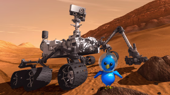 This artist concept features NASA's Mars&nbsp;rover Curiosity along with an illustrated astronaut bird.