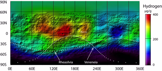 Data acquired by the Gamma Ray and Neutron Detector (GRAND) on board the NASA Dawn spacecraft have been analyzed to determine the distribution of hydrogen on the giant asteroid Vesta.