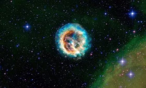 An image of X-ray and optical data from Supernova 1E 0102.2-7219. The light coming from distant supernovas helps astrophysicists map out the universe and determine its rate of expansion.