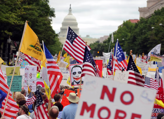 Image: Thousands of people join a march and demonstration to protest health care reform proposed by US President Barack Obama