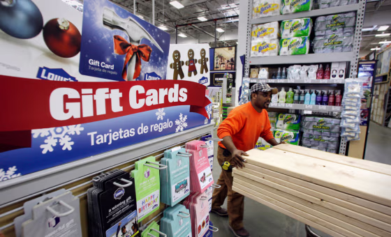 Image: Gift cards on display in Lowe's