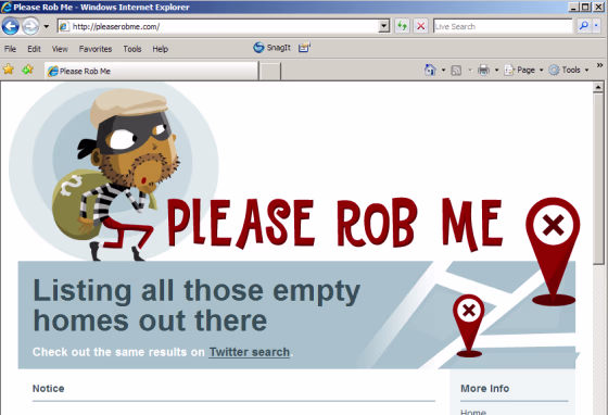 Image: Please Rob Me website