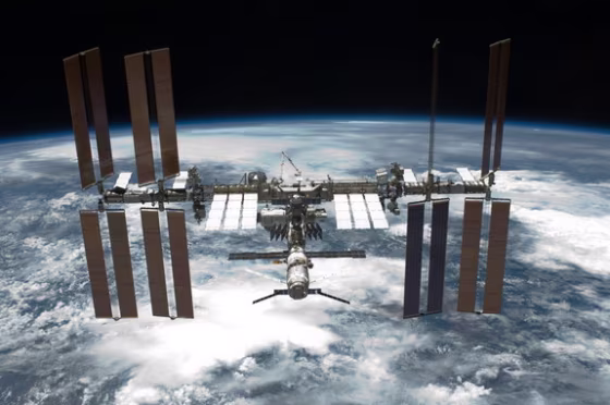 Image: A photograph of the International Space Station from the shuttle Endevour.