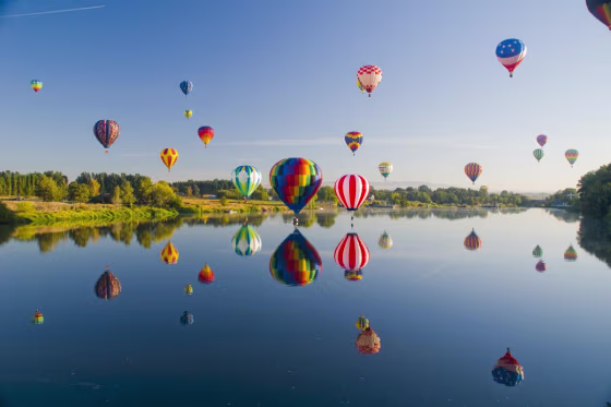 Prosser Washington Balloon Rally 2008 The balloons are reflected in the Yakima River.