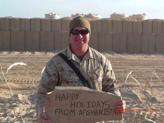 Travis King of Elkhart, Ind., in Afghanistan. King is among&nbsp;hundreds of thousands of military personnel who are away from family and friends this holiday season.