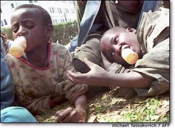 Street children sniff glue in Nairobi.