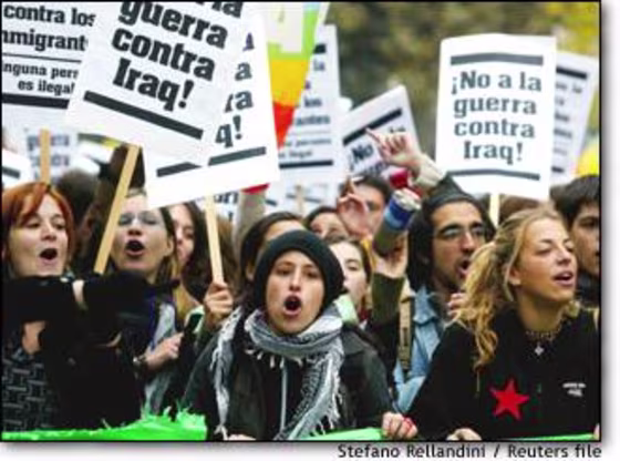 Tens of thousands of European demonstrators turned out in Florence to protest a possible U.S.-led war against Iraq on Nov. 9.
