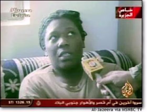 Shoshawna Johnson, American prisoner of war POW in Iraq, shown on al-Jazeera. Johnson is part of the Army's 507th Maintenance Company.