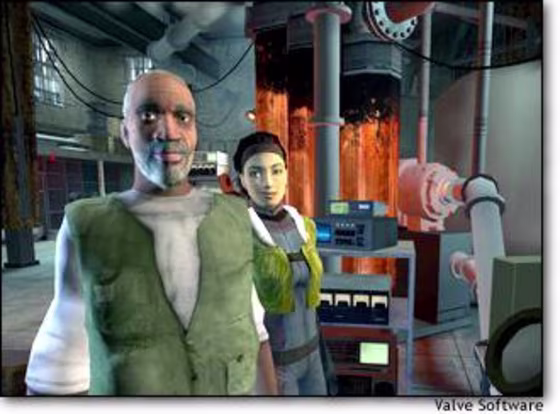 A screen shot from Half Life 2 shows characters Eli Vance and his daughter, Alyx.