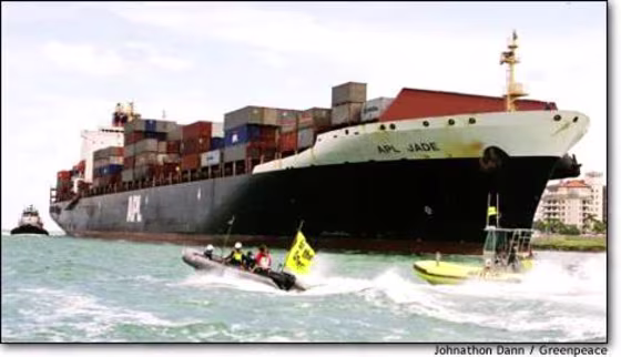 Greenpeace's April 12, 2002, protest against the APL Jade led to the current criminal case.