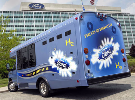 The internal combustion engine on this bus runs on hydrogen. Florida has been running four of the Ford-built shuttles, and will be getting four more.
