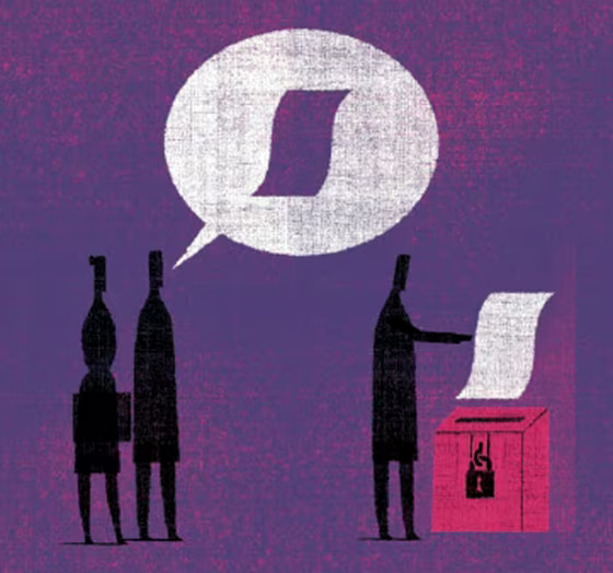 Illastrution for a Contribute Mag piece on the blurry line between what sort of political activity nonprofits can and cannot engage in.