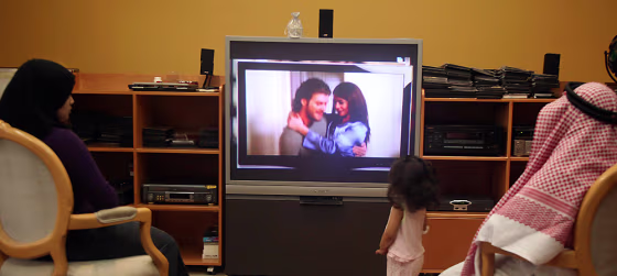 A family watches the Turkish soap opera \"Noor\" in Jeddah