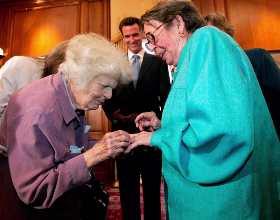 Image: Phyllis Lyon, Del Martin, Gavin Newsom