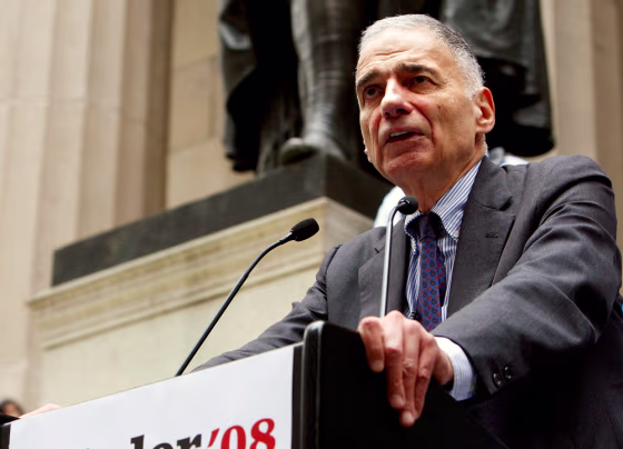Image: Ralph Nader speaks at a rally on Wall Street