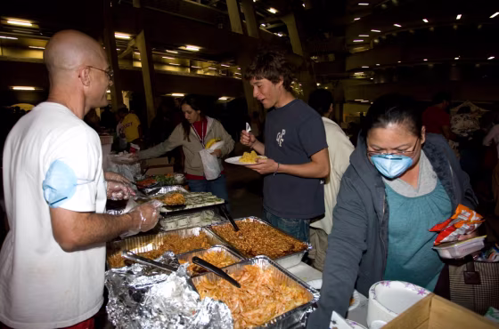 This buffet Monday night was among the amenities that helped evacuees stuck at Qualcomm Stadium in San Diego.