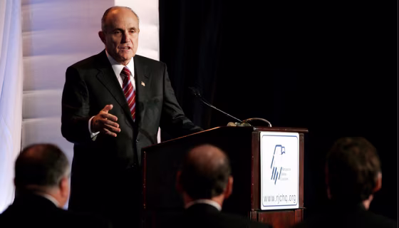 Former New York City Mayor Rudy Giuliani speaks at Republican Jewish Coalition's Victory 2008 candidate forum at the Grand Hyatt Hotel in Washington DC