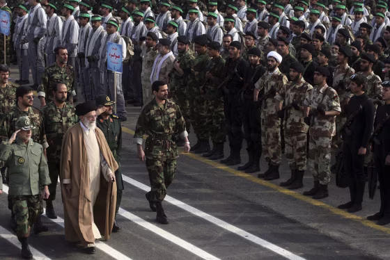 Iran's Supreme Leader Ayatollah Ali Khamenei inspects the parade by the members of Basij militia during a ceremony to mark the Basij day in southern Tehran