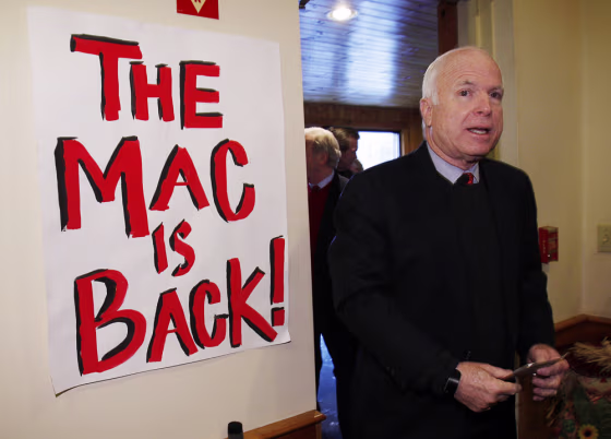 Republican presidential candidate U.S. Senator John McCain arrives for a campaign stop in Hillsborough