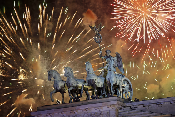 Fireworks explode over Berlin's Brandenb