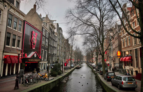 Image: View of the red light district in Amsterdam