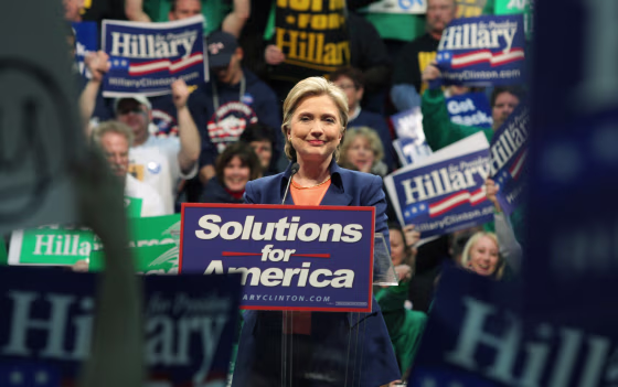 Democratic presidential candidate Clinton speaks at her Wisconsin primary election night campaign rally in Youngstown