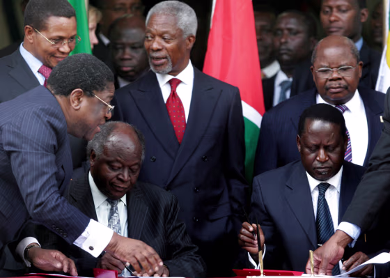 Mwai Kibaki, Raila Odinga, Jakaya Kikwete, Kofi Annan, Benjamin Mkapa