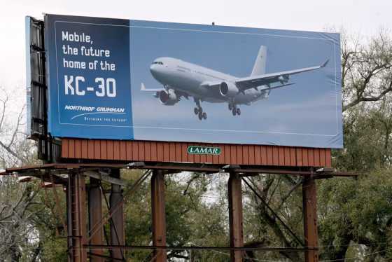 Image: A Northrop Grumman billboard advertising \"Mobile, The future home of the KC-30\"