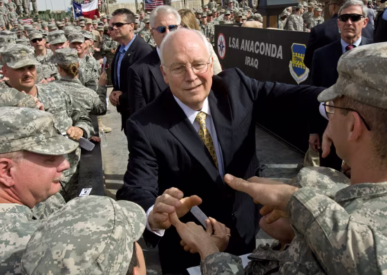 Image: US Vice President Dick Cheney greets US troops stationed at Balad Air Base, Iraq