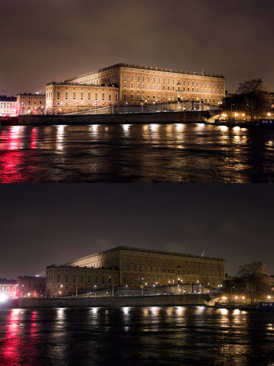 Image: A combo picture shows the Royal Castle in Stockholm, Sweden, moments before and after the lights were switched off for Earth Hour